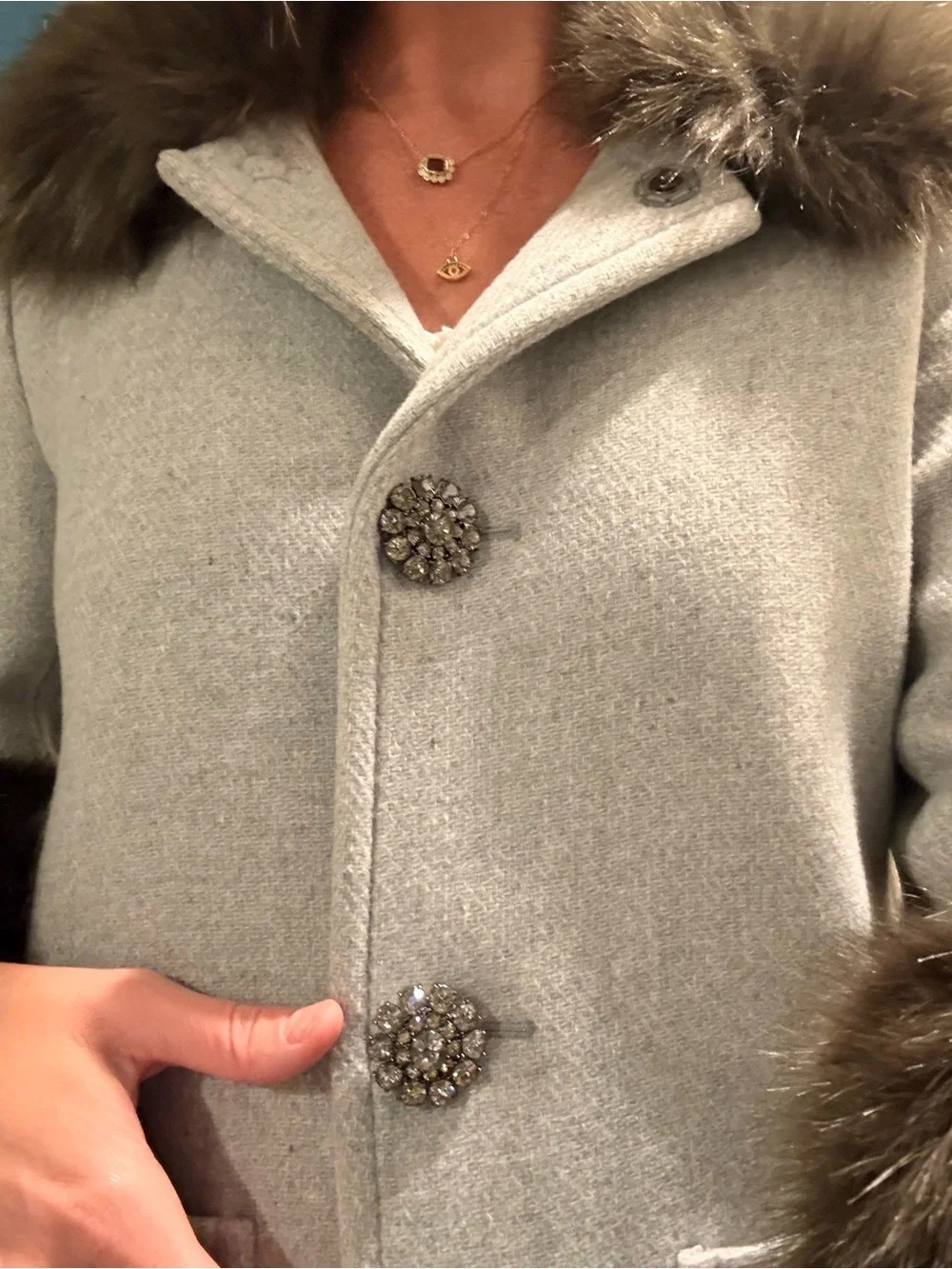 kate spade Gray Coat with Faux Fur Collar & Cuffs